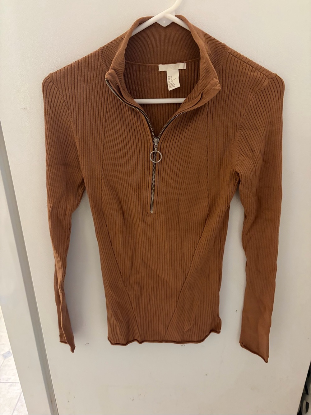 H&M Ribbed Half-Zip Sweater in Brown